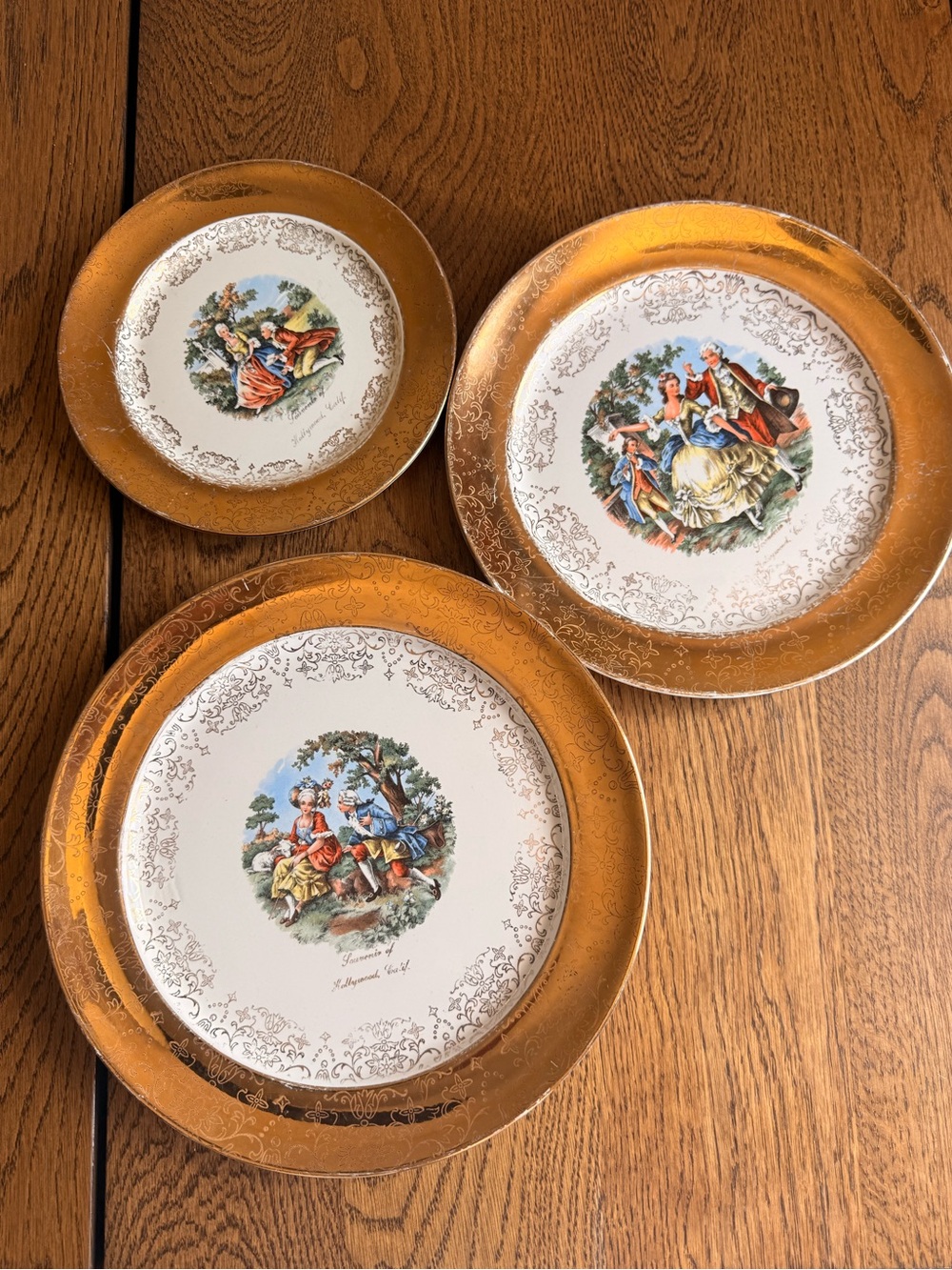 Vintage Sabin Crest-O-Gold Hollywood California Plates 22K Set of 3